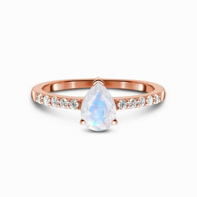 Premium Tropfen Mondstein Ring - Intuition & Weiblichkeit  Dein Heiliges Chakra Roségold 5 