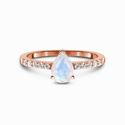 Premium Tropfen Mondstein Ring - Intuition & Weiblichkeit  Dein Heiliges Chakra Roségold 5 