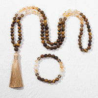 Edelstein Mala Halskette Tigerauge Citrin - Mut & Fülle Mala Ketten Dein Heiliges Chakra