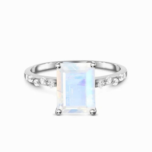 Aurora Mondstein Ring - Intuition & Weiblichkeit  Dein Heiliges Chakra 925er Silber 5 