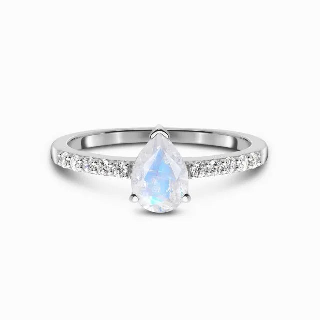 Premium Tropfen Mondstein Ring - Intuition & Weiblichkeit  Dein Heiliges Chakra 925er Silber 5 