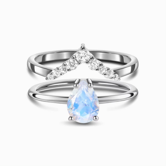 Premium Tropfen Mondstein Ring - Intuition & Weiblichkeit  Dein Heiliges Chakra 925er Silber 5 