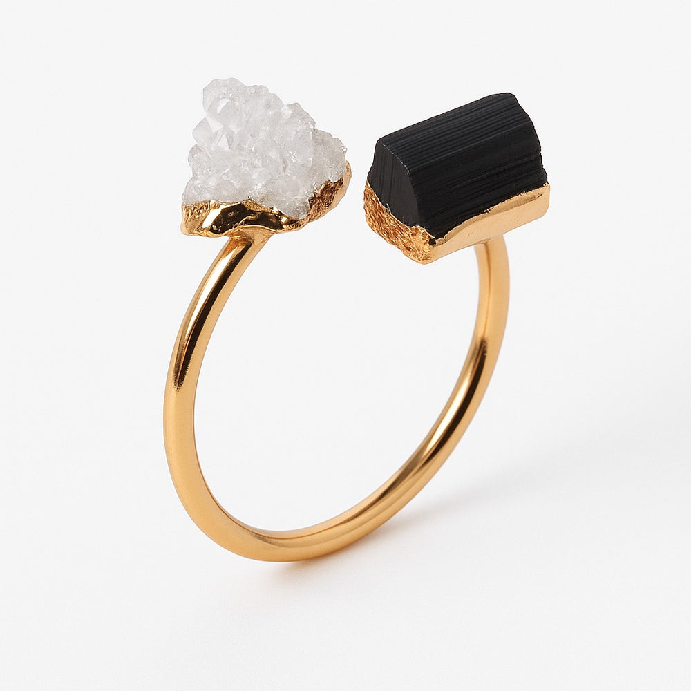 
                  
                    TURMALIN & BERGKRISTALL Ring - Starker Schutz Ringe Dein Heiliges Chakra gold
                  
                