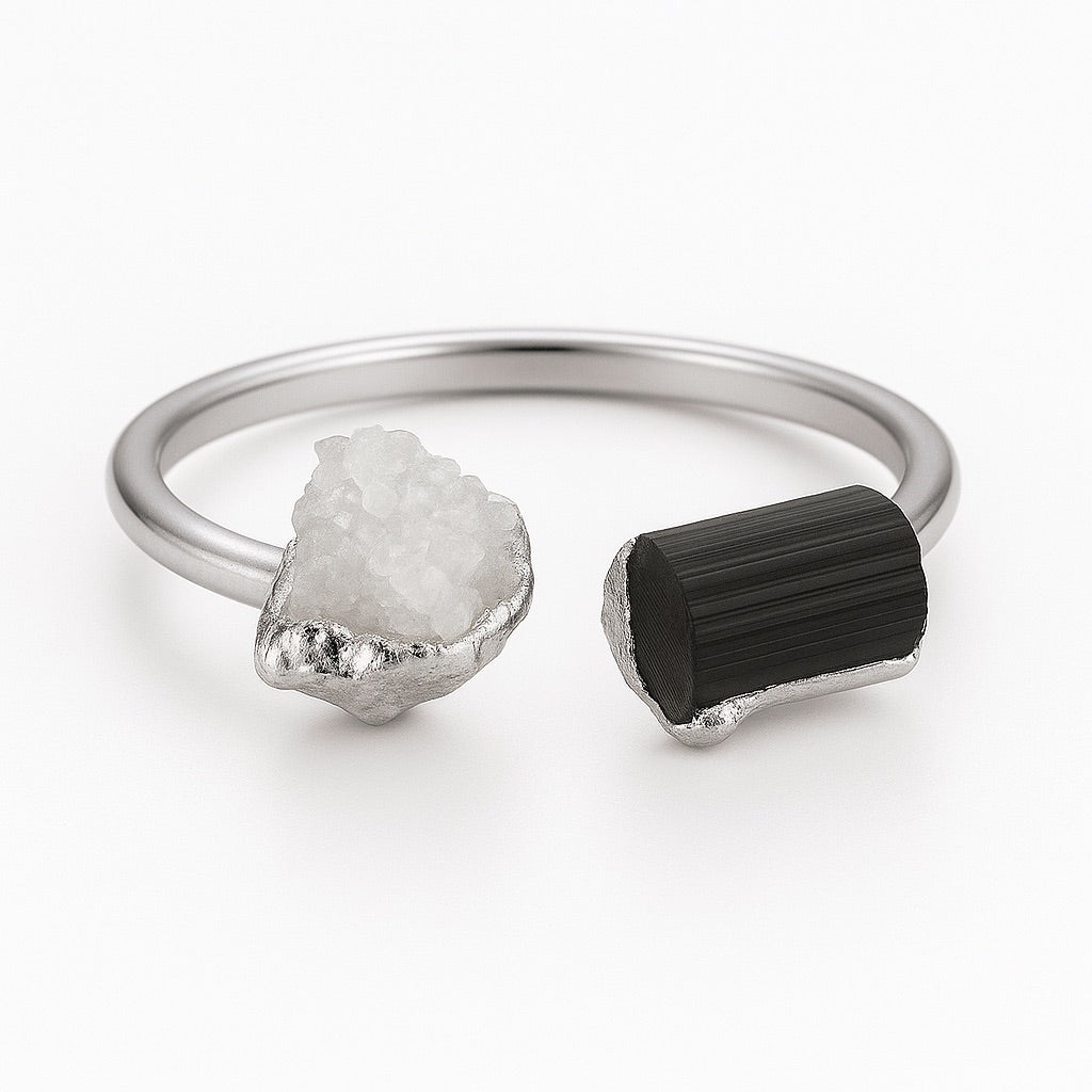 TURMALIN & BERGKRISTALL Ring - Starker Schutz Ringe Dein Heiliges Chakra
