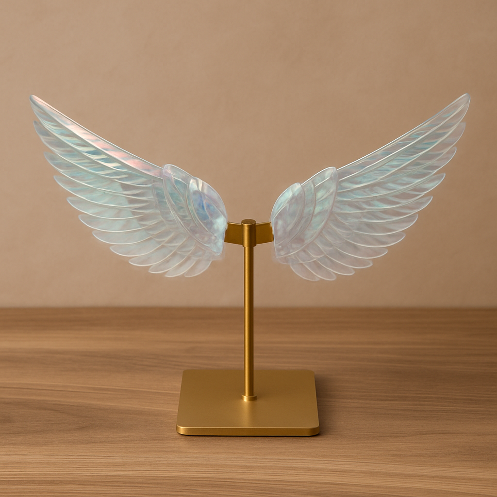 ANGEL AURA - Flügel der Engel auf Ständer Kristalle Dein Heiliges Chakra Gold