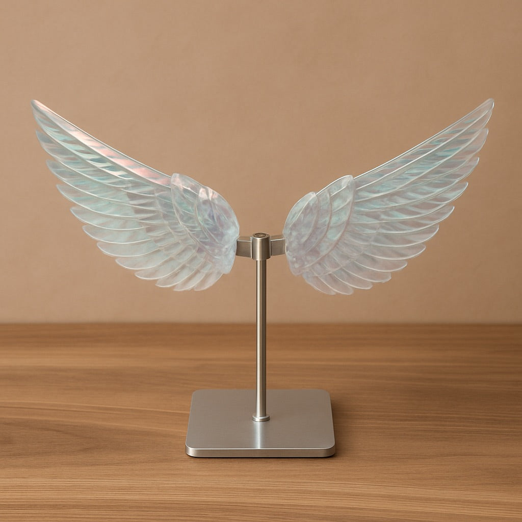 ANGEL AURA - Flügel der Engel auf Ständer Kristalle Dein Heiliges Chakra Silber