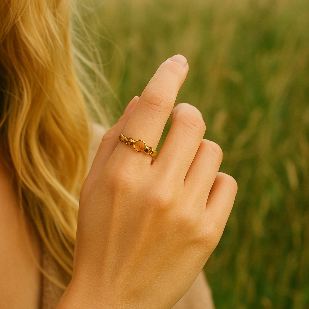 Premium BERNSTEIN Ring - Kraft, Mut Ringe Dein Heiliges Chakra