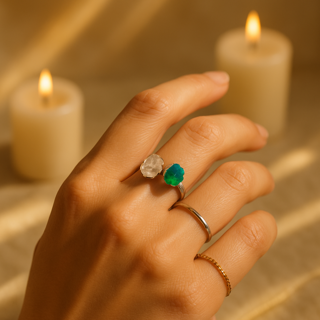 Chrysokoll & Bergkristall Ring - Klarheit & Frieden Ringe Dein Heiliges Chakra