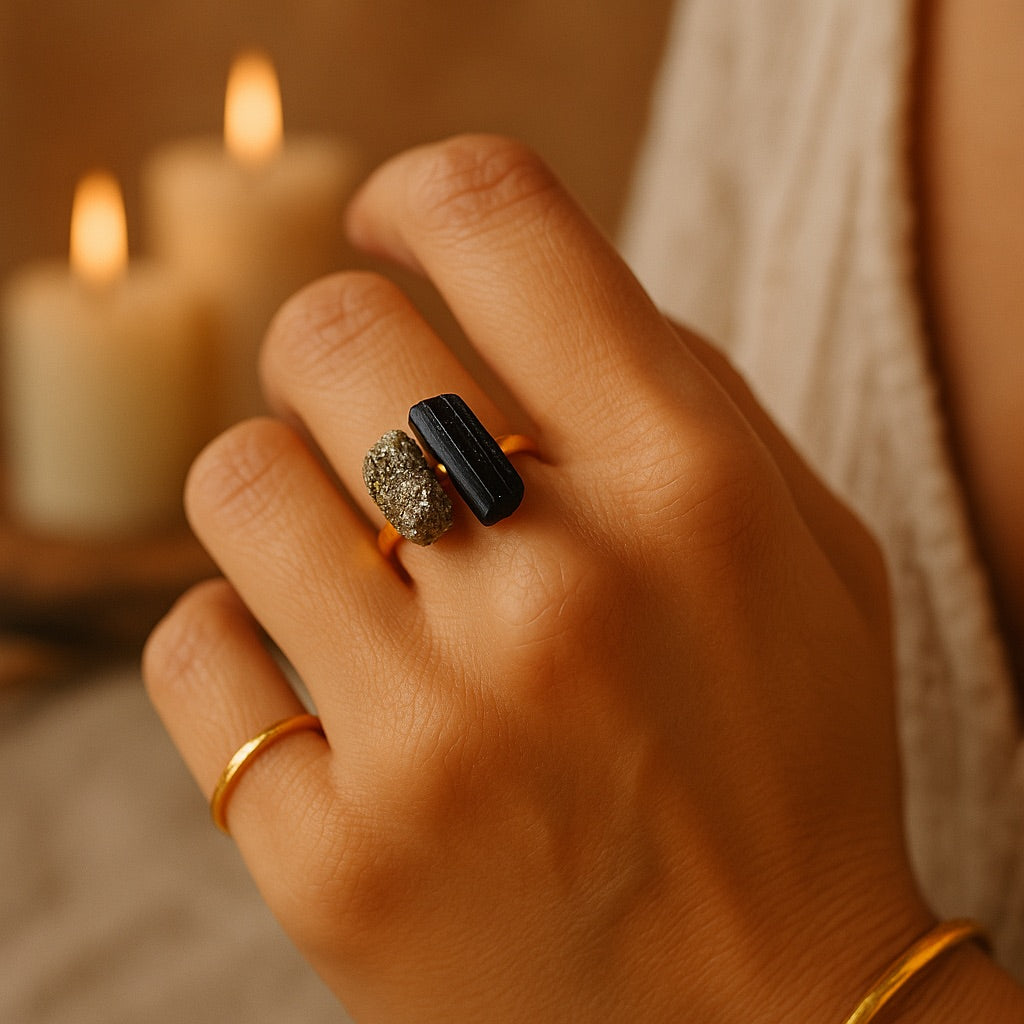 TURMALIN & PYRIT Ring - Schutz & Wohlstand Ringe Dein Heiliges Chakra