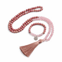 Edelstein Mala Halskette Rhodonit Rosenquarz - Selbstliebe & Vertrauen Mala Ketten Dein Heiliges Chakra