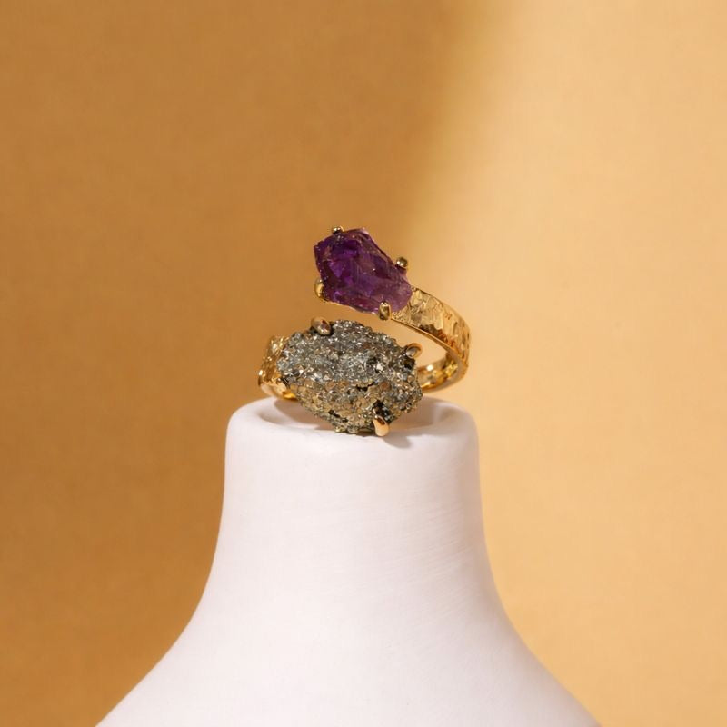 Amethyst & Pyrit Ring - Entspannung & Wohlstand Ringe Dein Heiliges Chakra