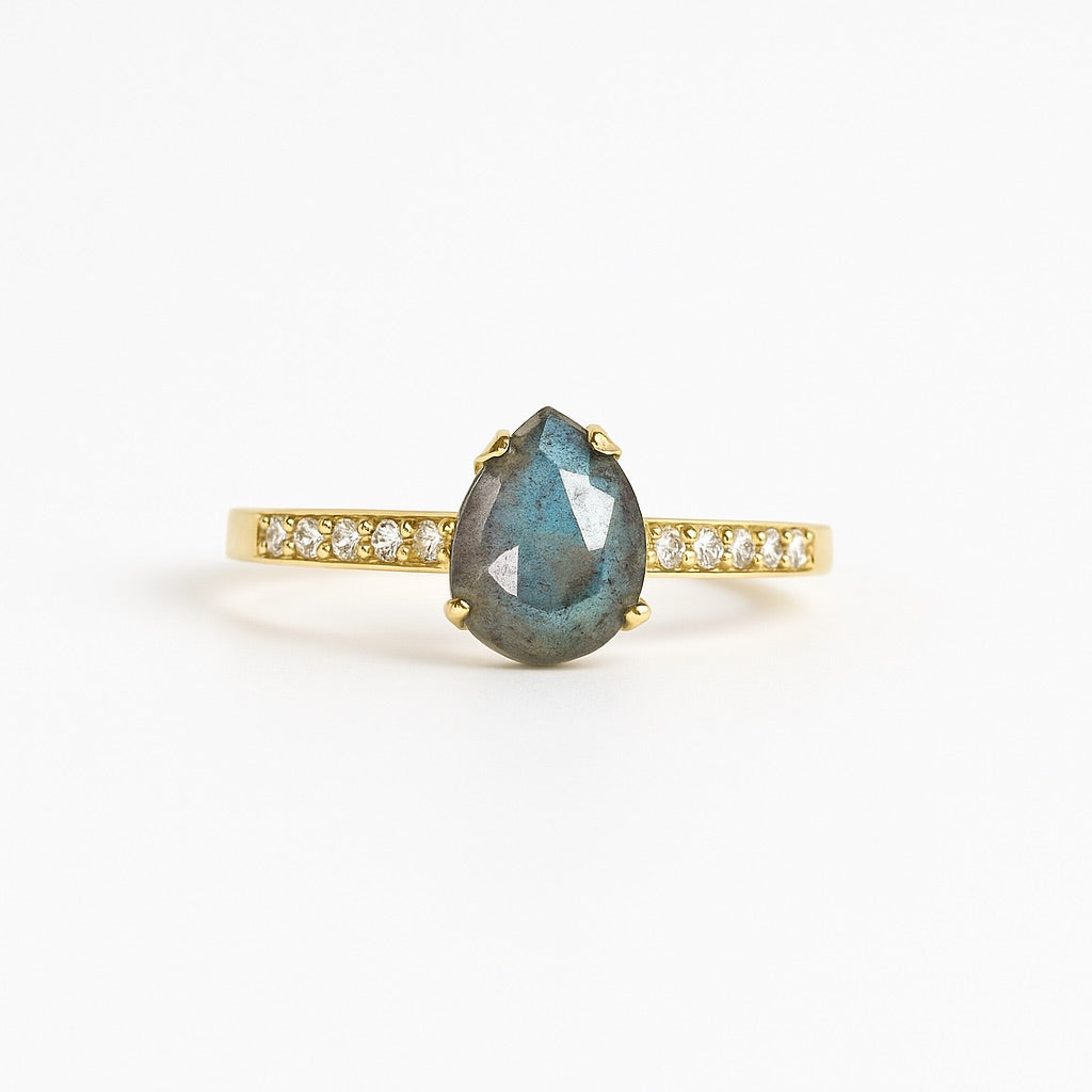 Labradorit Drop Ring - Selbstreflexion Ringe Dein Heiliges Chakra Gold