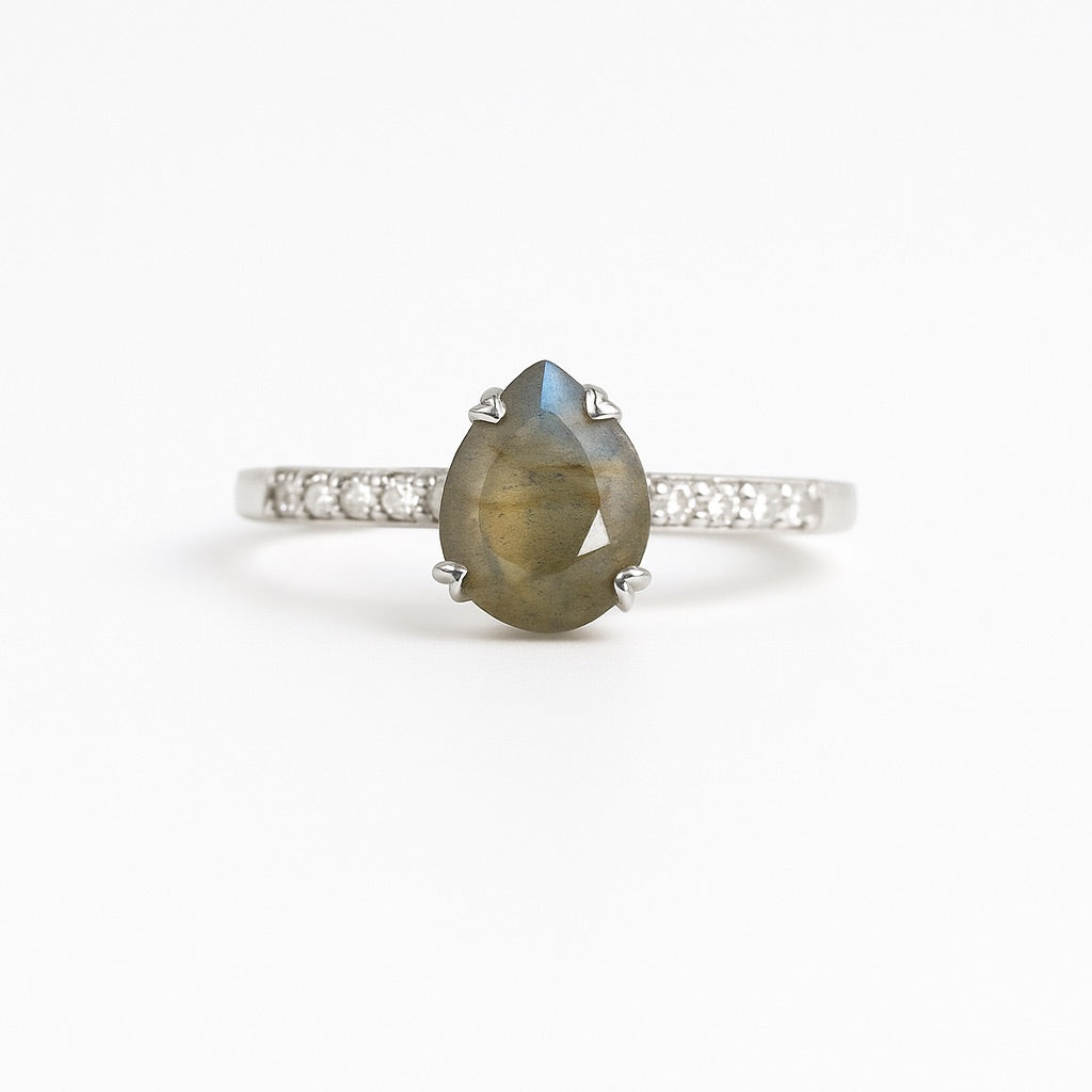 Labradorit Drop Ring - Selbstreflexion Ringe Dein Heiliges Chakra Silber