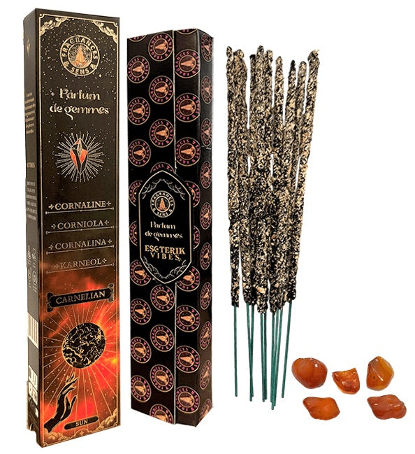 
                  
                    Räucherstäbchen mit echten Carneol Steinen - Stärke und Mut Räucherstäbchen Dein Heiliges Chakra
                  
                