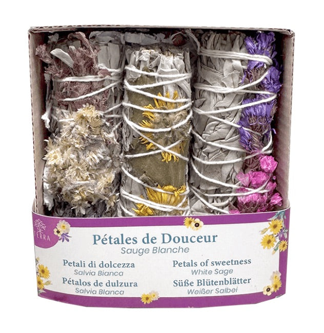 
                  
                    3er Set - Weißer Salbei & Blütenblätter Räucherbündel Dein Heiliges Chakra
                  
                